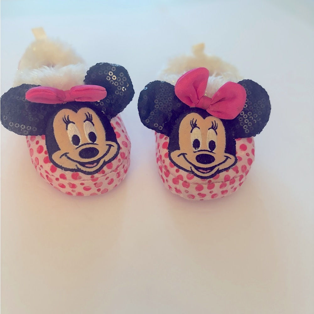 Disney Minnie Mouse toddler girls slippers with pink bows and sequins ears 5-6
